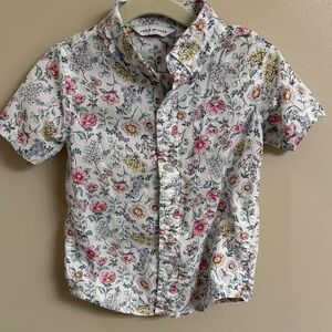 Janie and Jack Floral Button Down Shirt - White and Pink